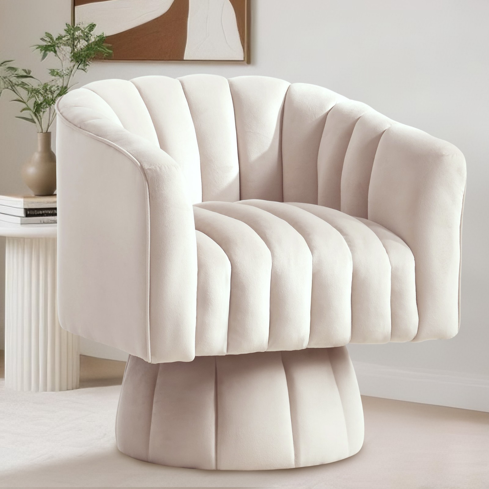 Korser 360° Swivel Accent Chair with Velvet Upholstered Swivel Barrel Chairs