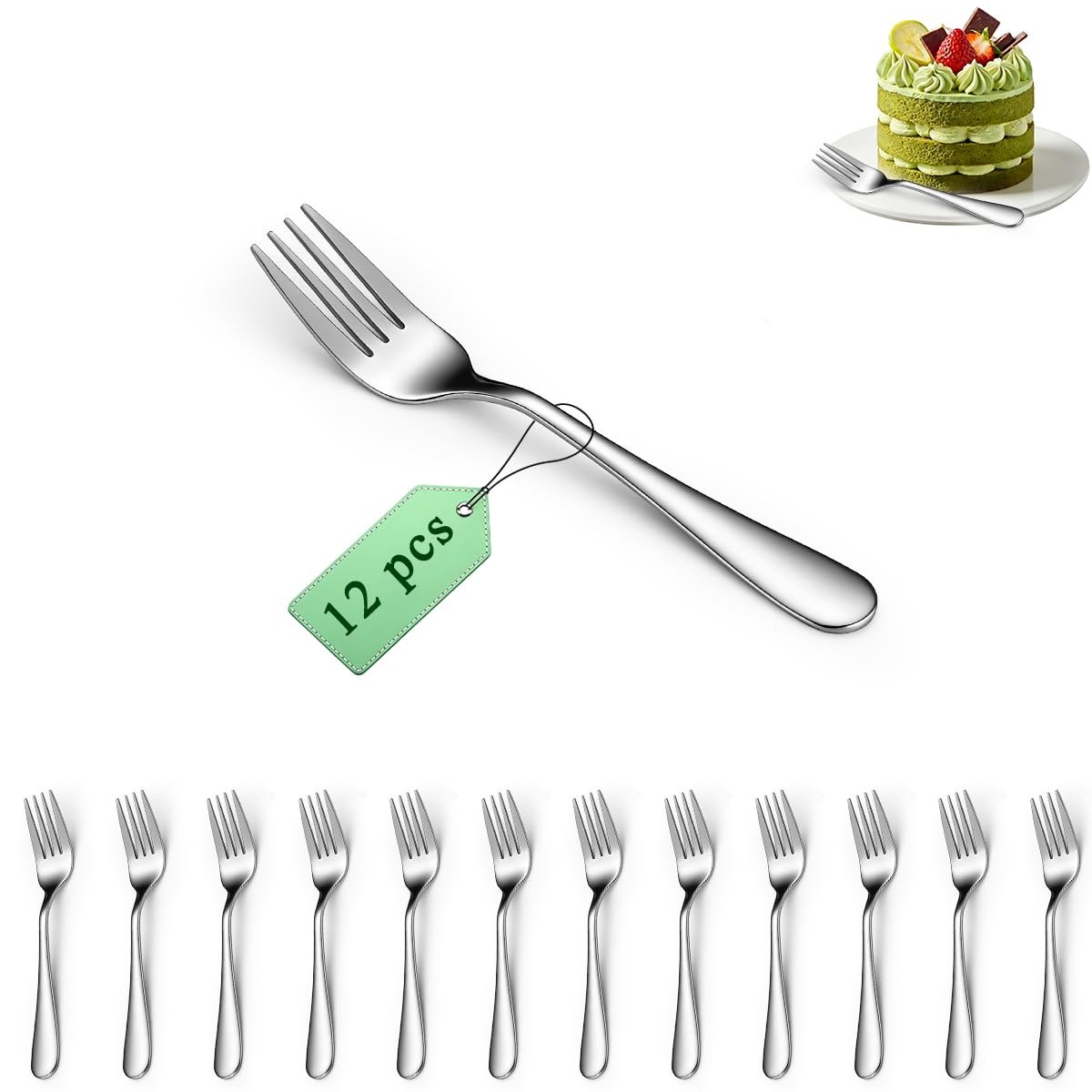 Dessert Forks Set of 12, Stainless Steel 5.5“ Cake Fork for Cocktail, Dessert...