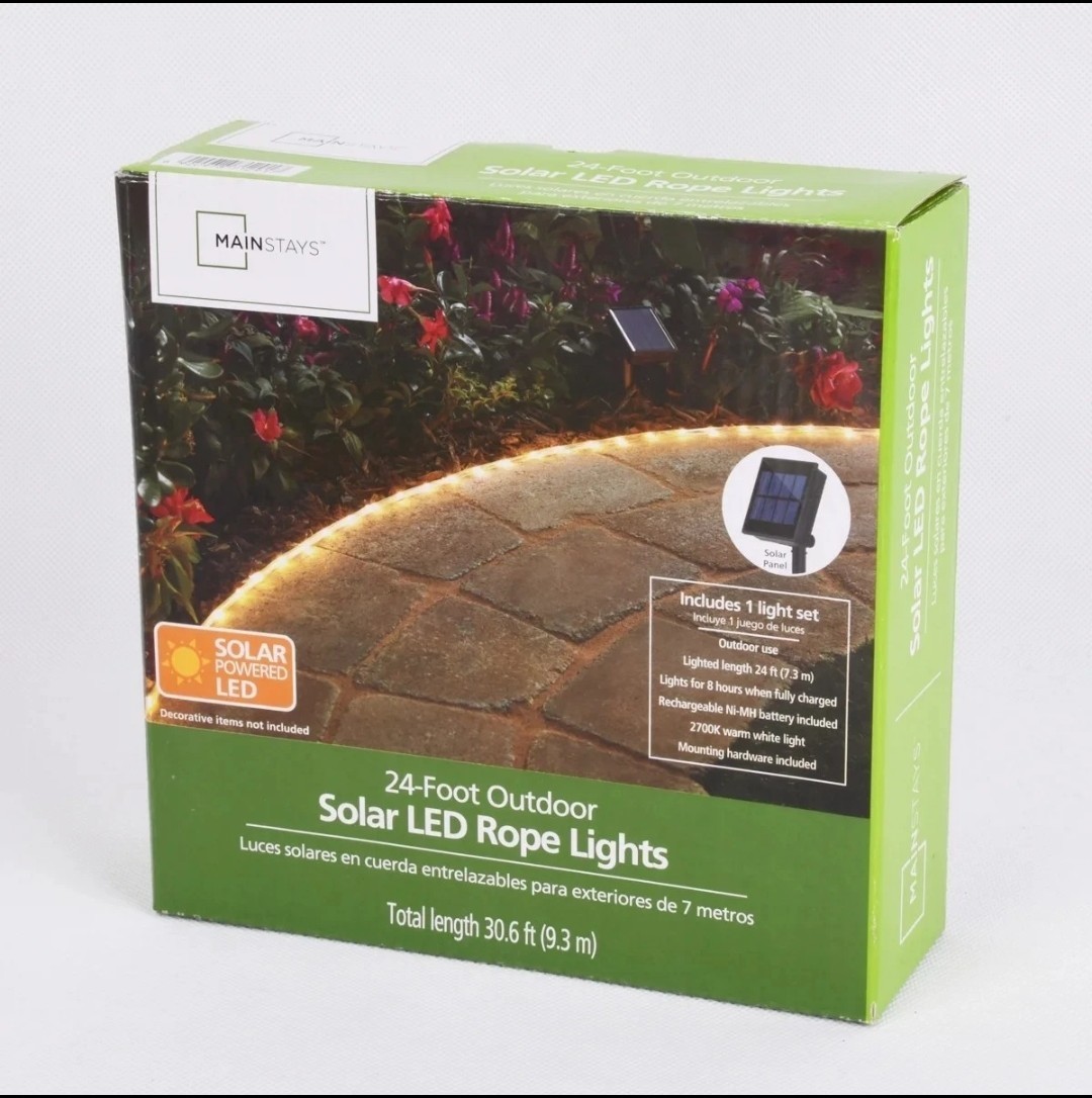 Mainstays 24 Ft Solar LED Rope Light Set, PVC White Flexible Rope Light