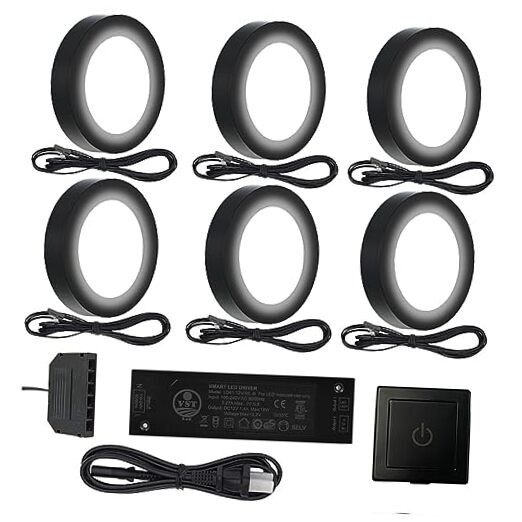 Under Cabinet Lighting Plug in with Wired Touch Dimmer Black 6 Pack 3000K