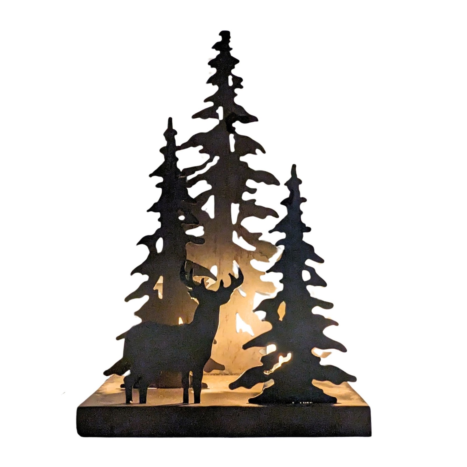 Rustic Deer Silhouette Lamp – Dark Brown Forest Table Light for Cabin Décor