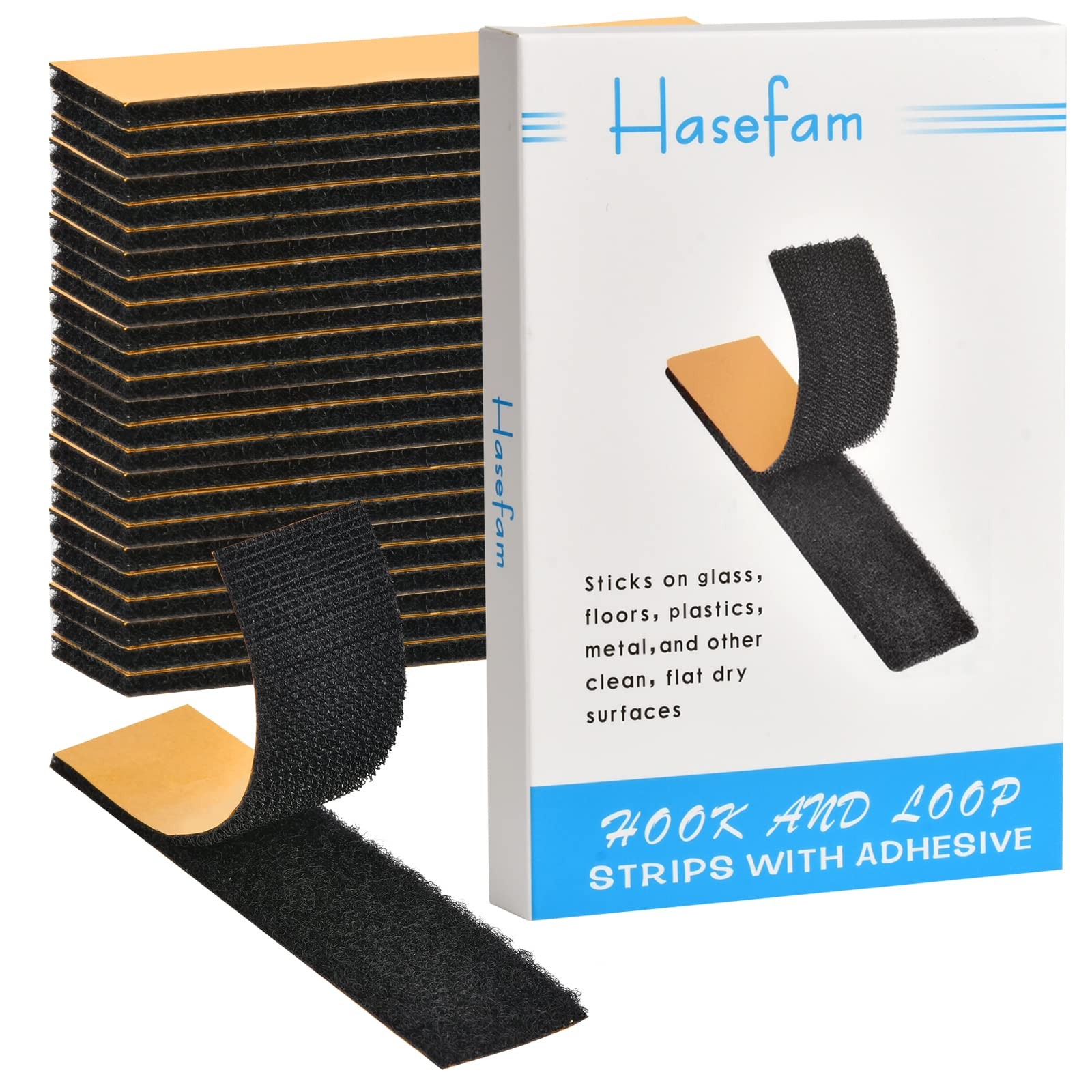Hasefam 24 Sets 1x4in Hook and Loop Strips with Adhesive,Double Sided Reclosa...