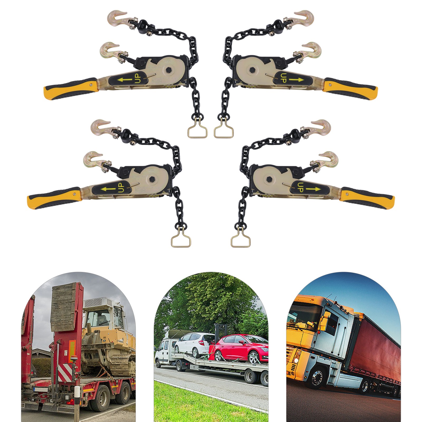 4 Pack Ratchet Binder 3/8-1/2in Chain Load Binders 6600 lbs w/ G70 Hooks