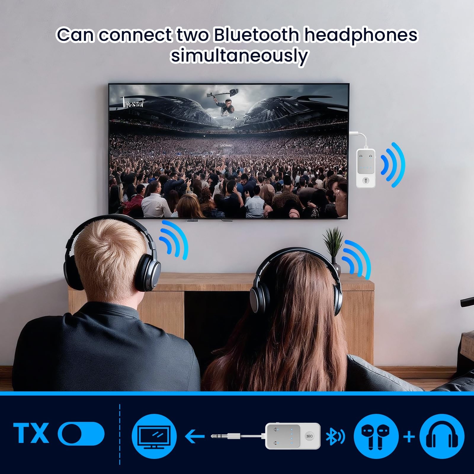 Bluetooth 5.2 Transmitter Receiver, Qualcomm aptX Adaptive Audio Adapter, 2-i...
