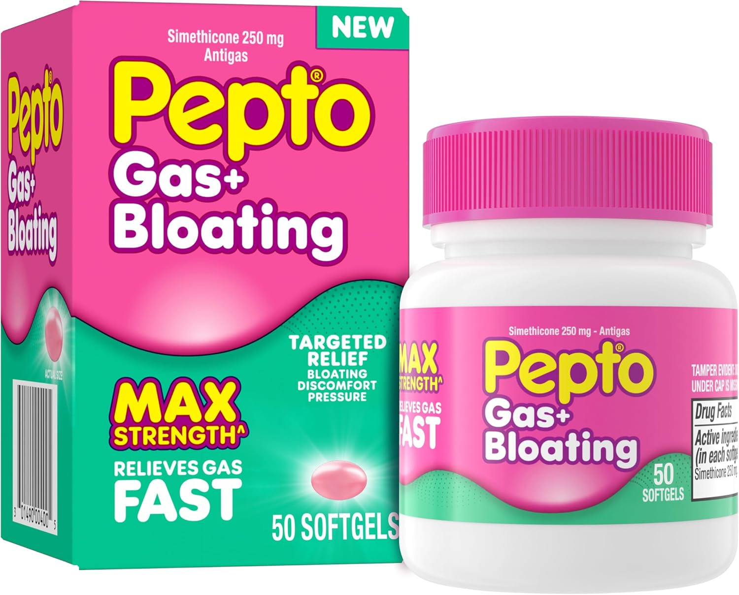 Pepto Gas Relief Softgels 250mg Simethicone, 50ct