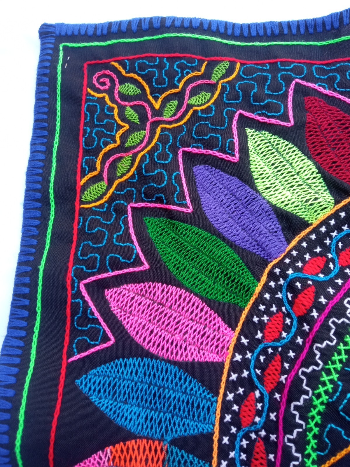 Shipibo Native Hand Embroidery healing textile 28" X 28"