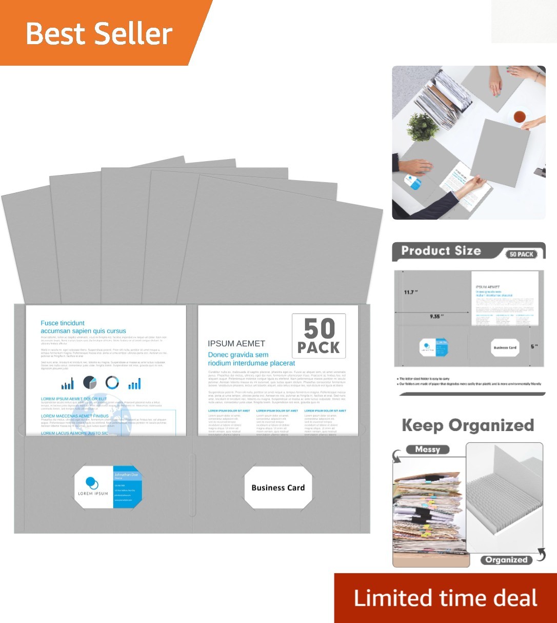 Classic Gray Two Pocket File Folders, 50 Pack for Effective Document Management