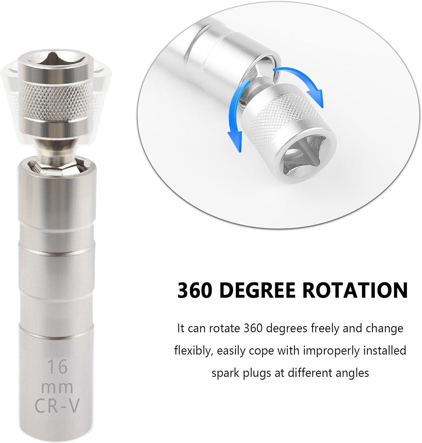 14mm & 16mm Thin Wall Magnetic Swivel Spark Plug Socket 12-Point Removal Tool