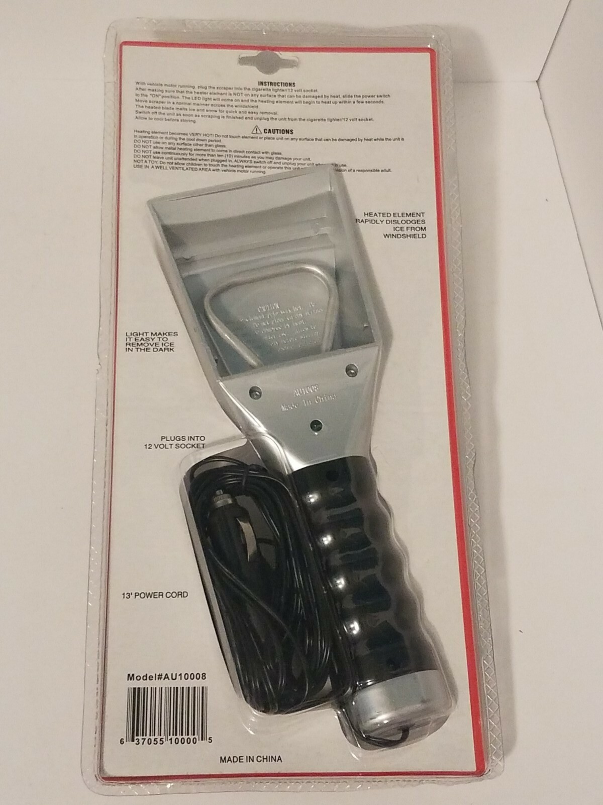 Ice Scraper Heated With Bright Light Plugs Into 12 Volt Socket