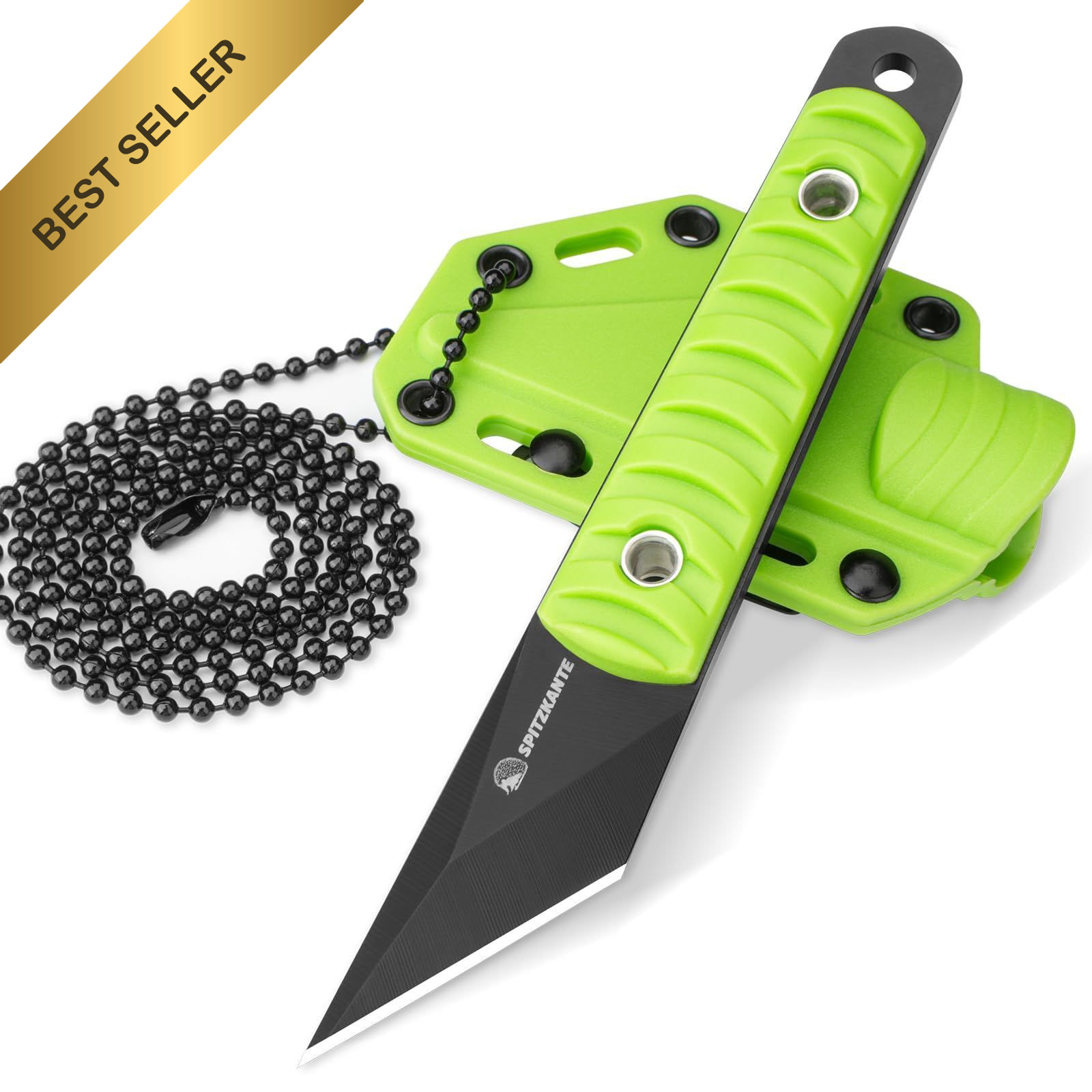 5.79 Inch Compact Neck Knife Full Tang Fixed Blade Kiridashi Neon Green Sheath