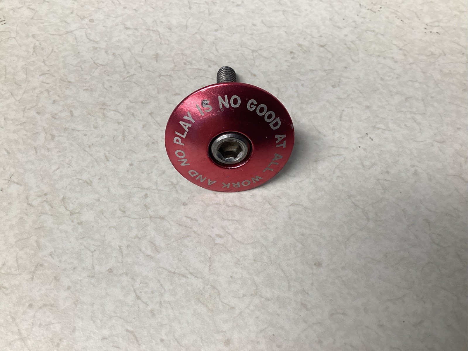 Fisher Threadless Headset Cap Red All Work And No Play Is No Good  1 1/8 in