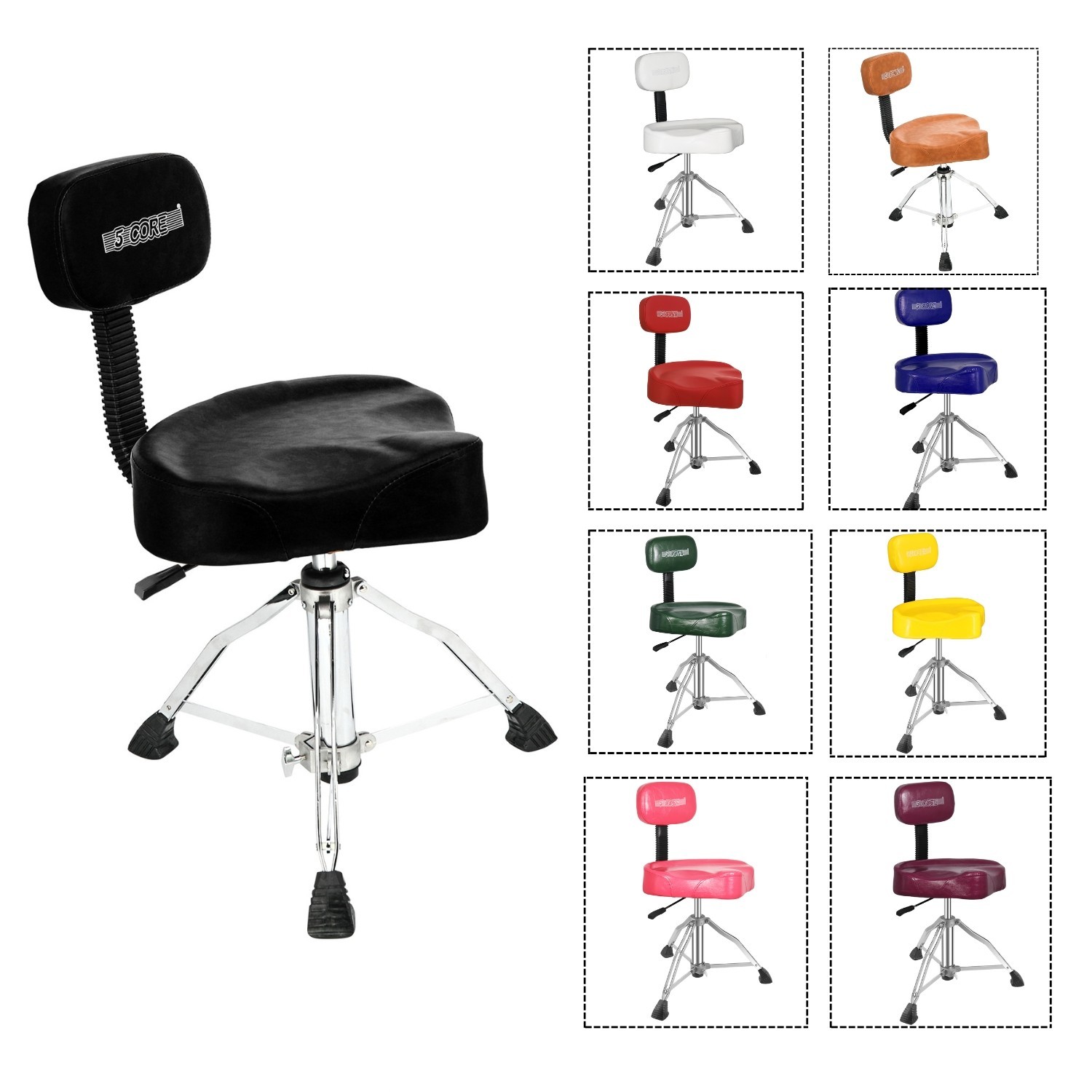 5 Core Drum Throne w Backrest 4" Padded Stool Adjustable 24.5" 441Lb Capacity