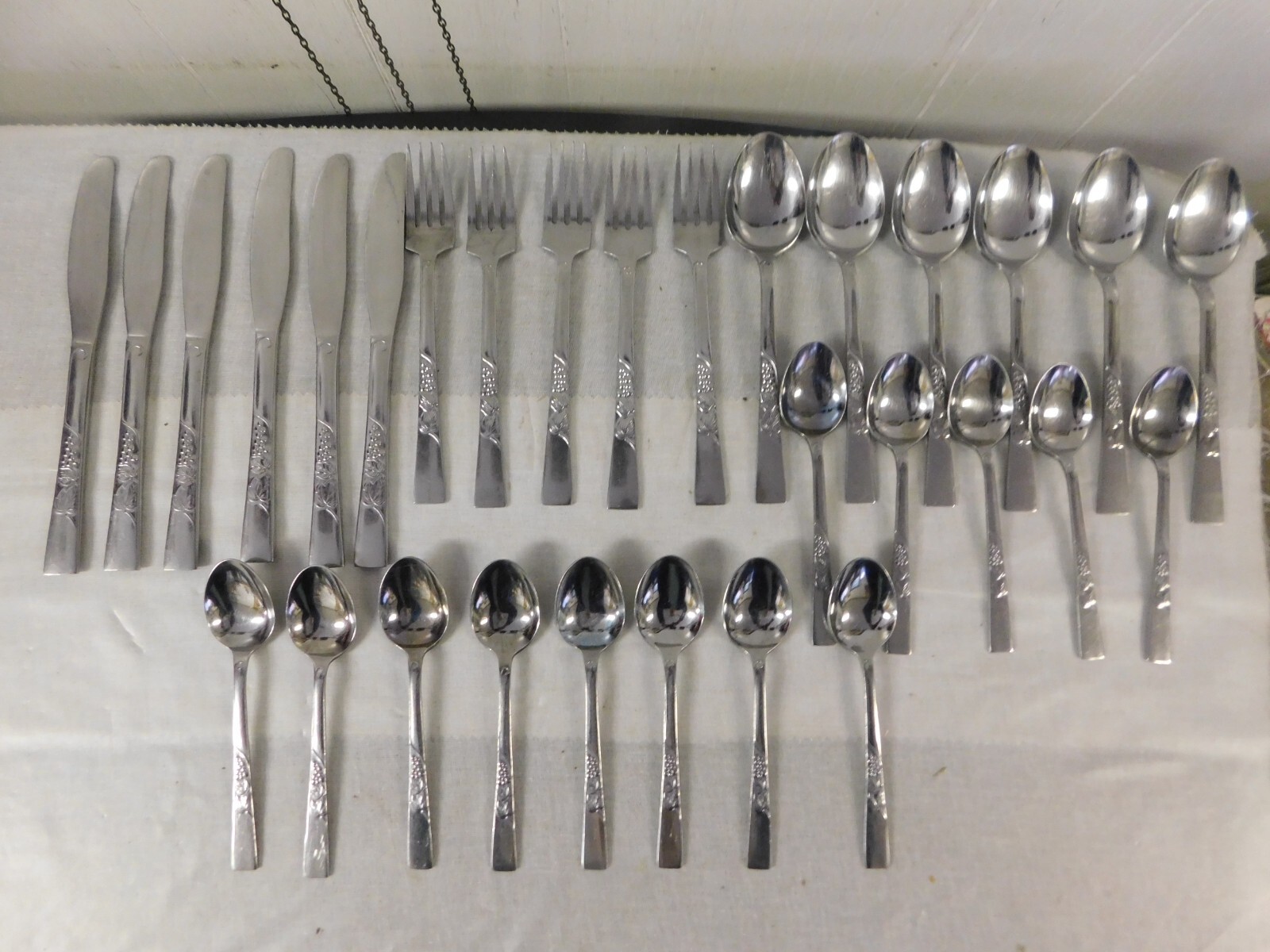 Vintage GW Stainless Steel Flatware Set Japan Grapevine Pattern