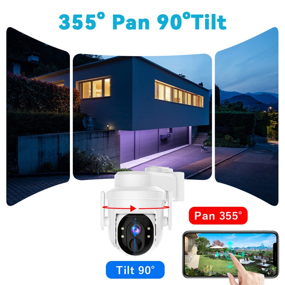 4Pcs Wireless Security Camera System Outdoor Pan/Tilt WiFi Solar Battery Powered