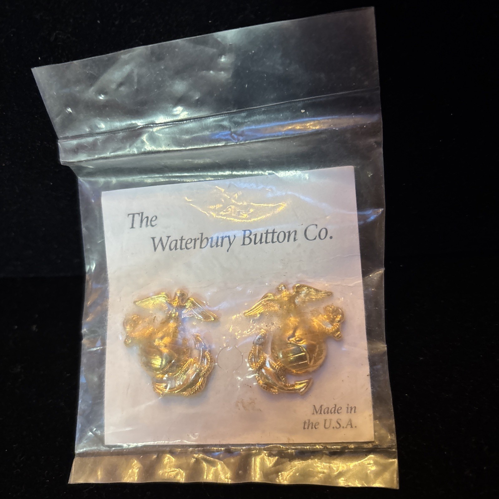 USMC Gold Tone L/R Pair 24K Plate Waterbury Button Company