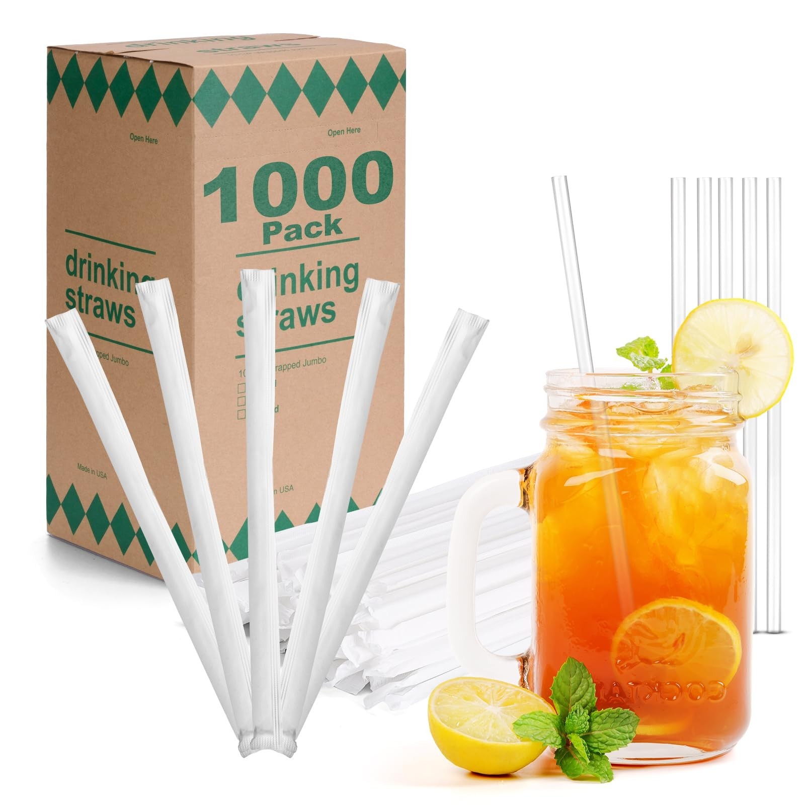 1000 Count Individually Wrapped Clear Plastic Drinking Straws – 7.75" Long