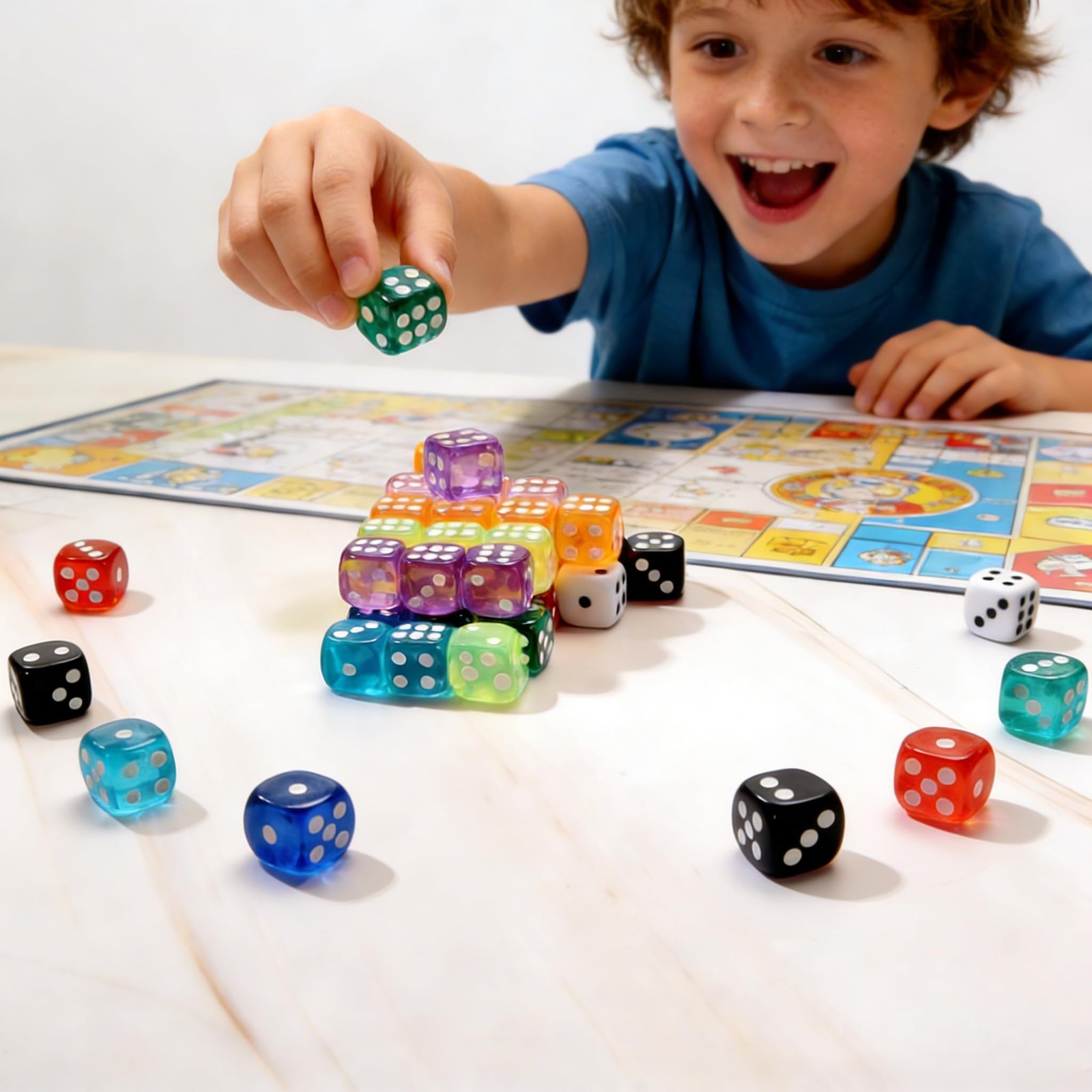50 Pieces Dice Set, Translucent 6 Sided Colored Dices for Board Games, Math...