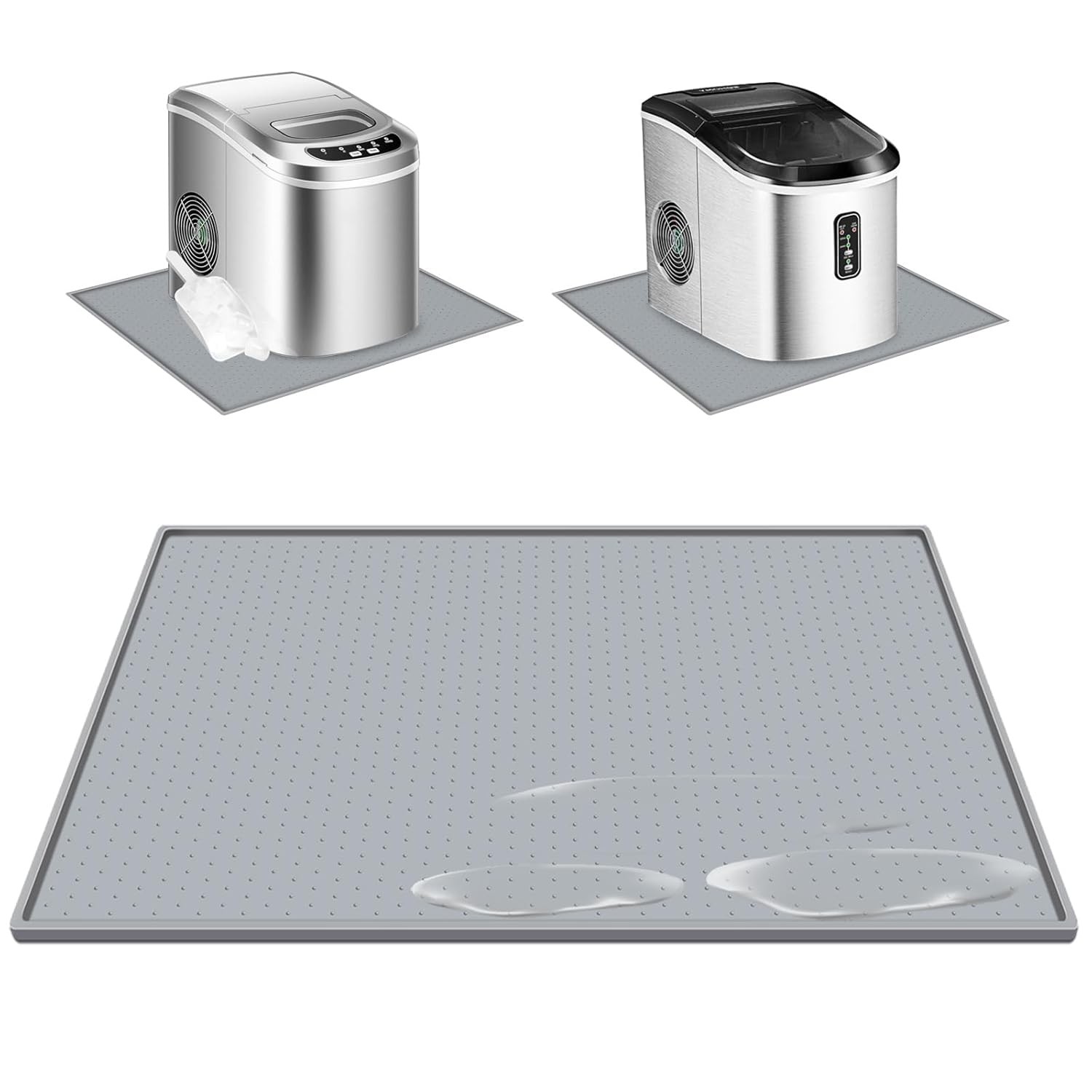 Ice Maker Countertop Mat with Non-Slip Dots, Waterproof Silicone Mat 19''x12''