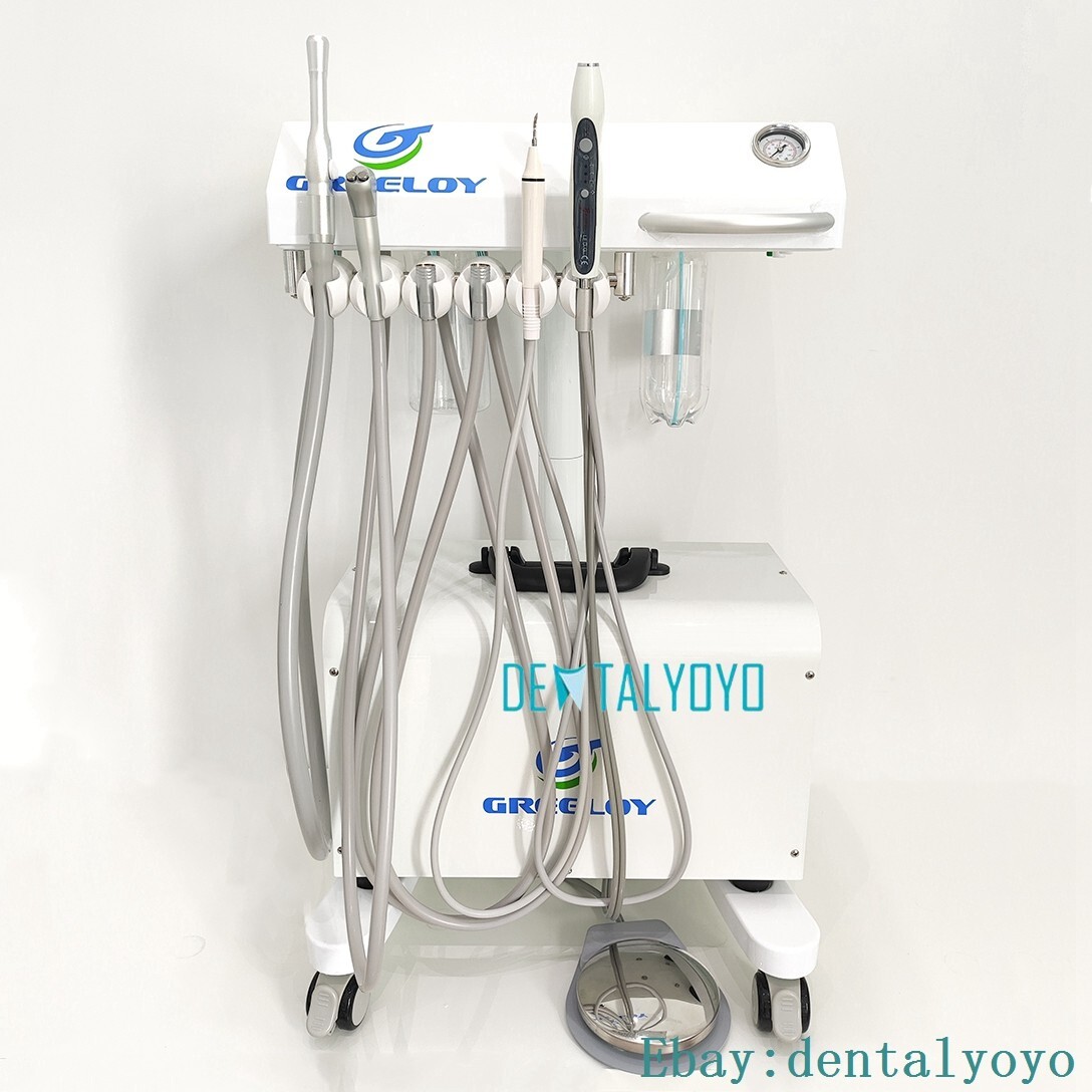 Mobile Dental Delivery Cart Unit+ Air Compressor +Scaler Handpiece +Curing Light