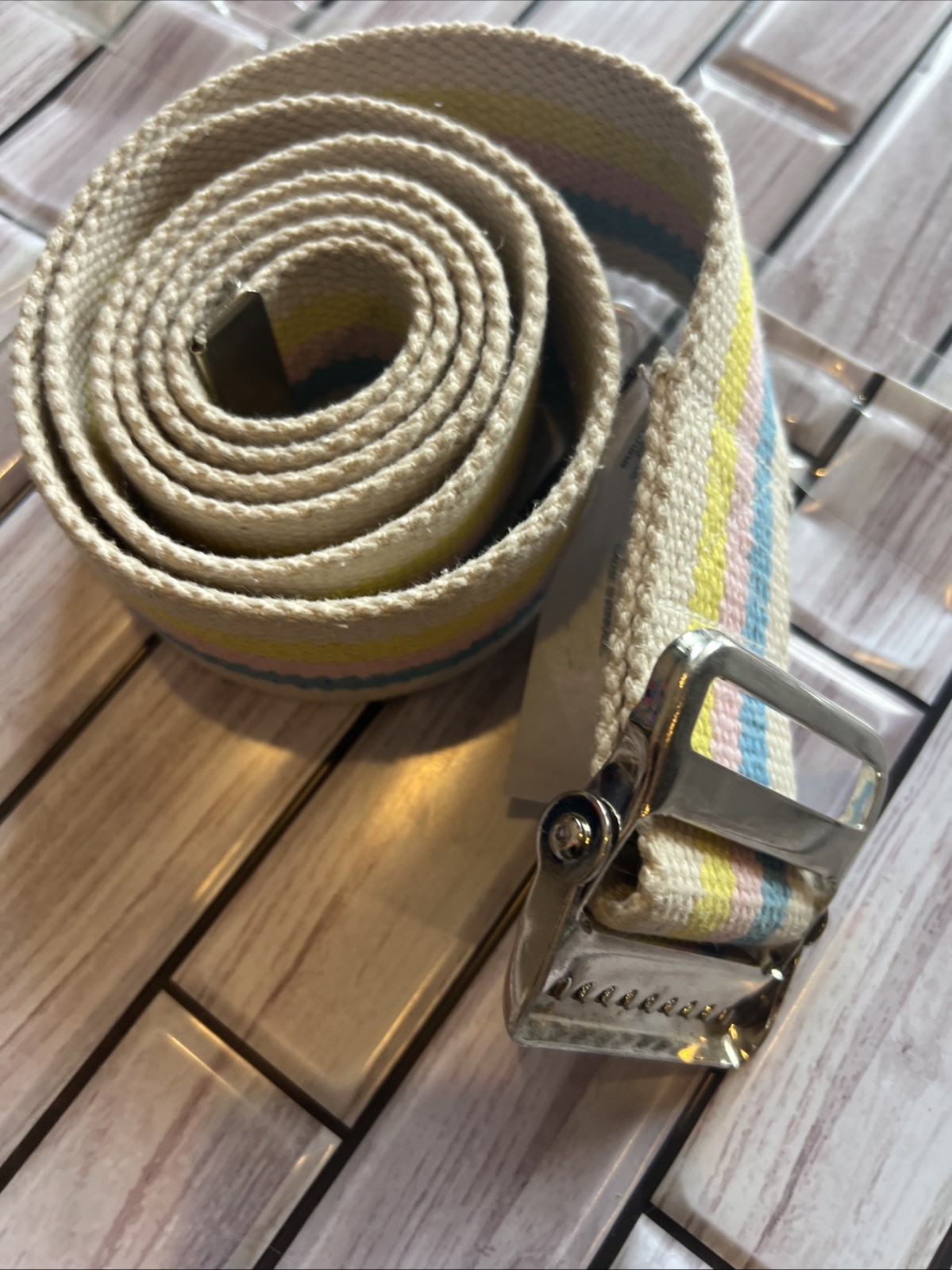 VTG Medline Gait Belt 60" Length Pastel Stripe 2" Ivory yellow pink blue Stripe
