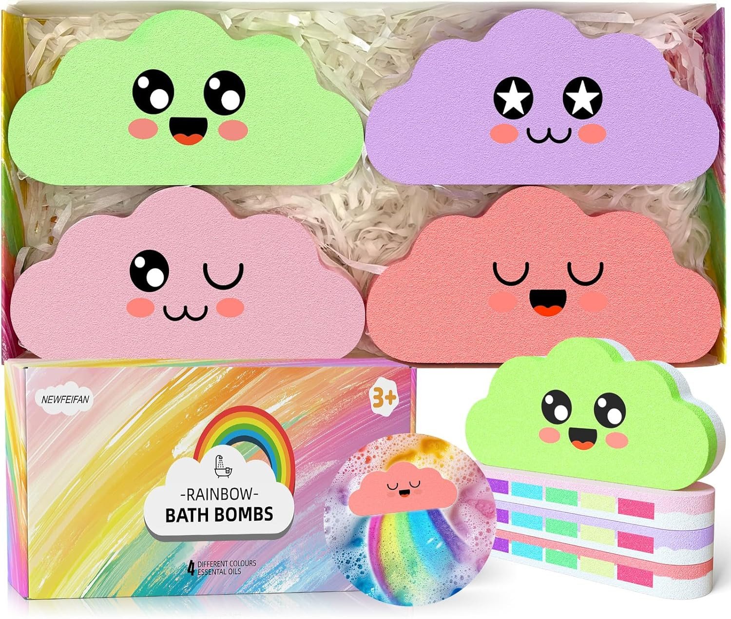 Rainbow Bath Bombs for Kids, Boys & Girls Valentines Day Gifts Set, Colorful Dis