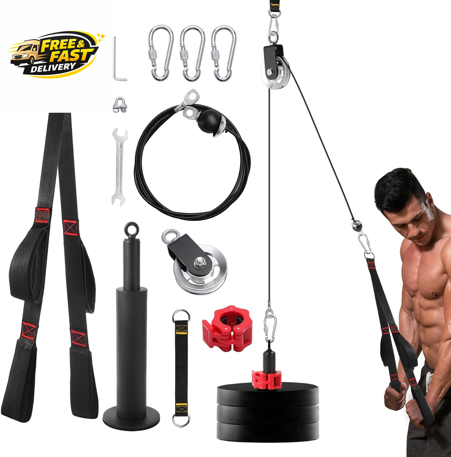 Fitness LAT and Lift Pulley System, Upgraded Weight Cable Pulley LAT Pull