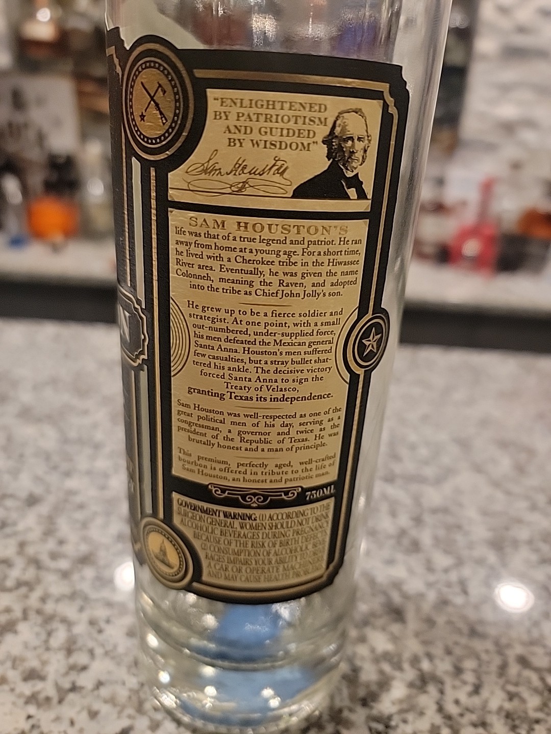 Sam Houston 15 Year Old Bourbon Bottle 750 ML Empty