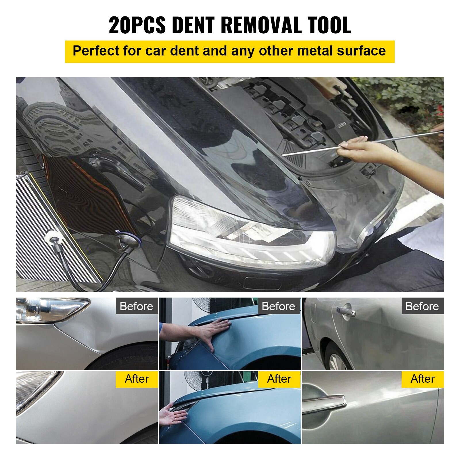 VEVOR 20Pcs Car Push Puller Rods Dent Removal Paintless Tools Repair Hammer kit