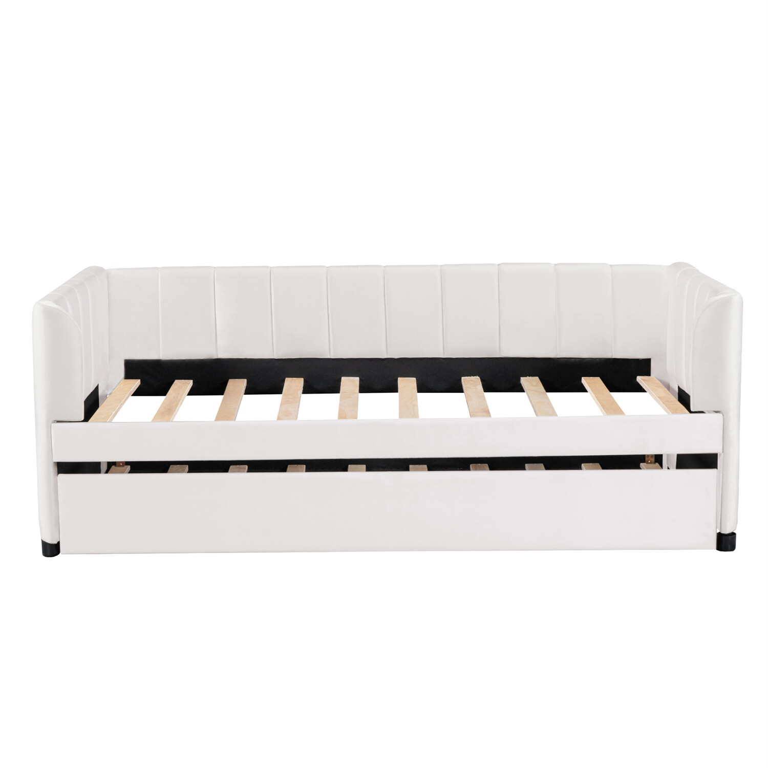 Twin Size Daybed Upholstered Bed Frame Sofa Bed with Trundle Bed Beige/Gray/Pink