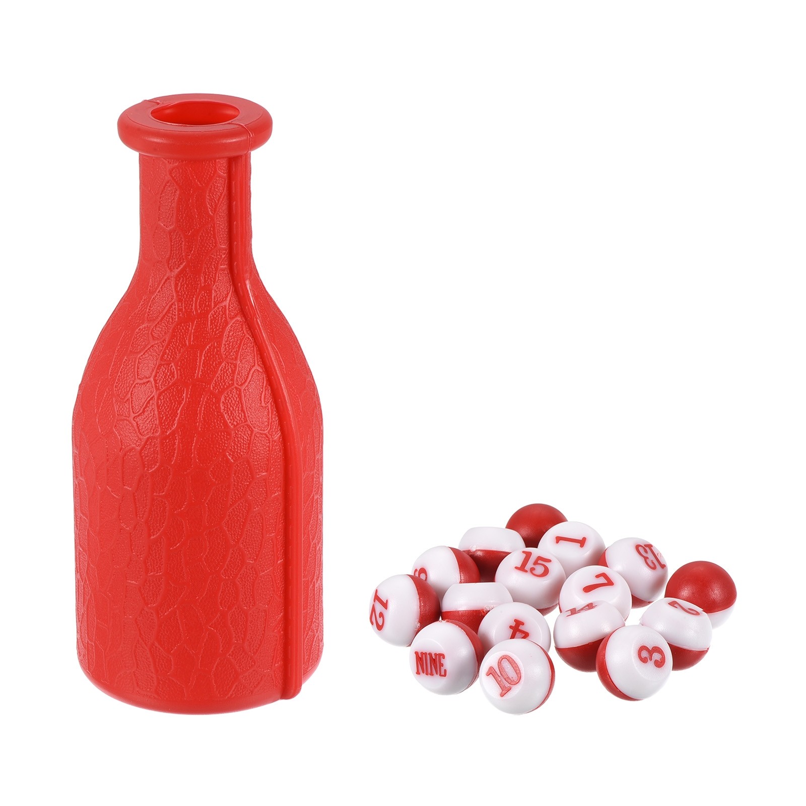 Billiard Kelly Pool Shaker Bottle with 16 Numbered Tally Balls Peas, Red