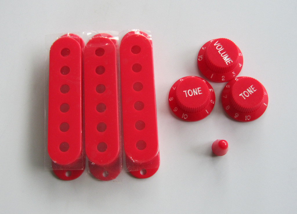 ST Style Red Guitar Pickup Covers Knobs(White Number) & Switch Tip for Strat