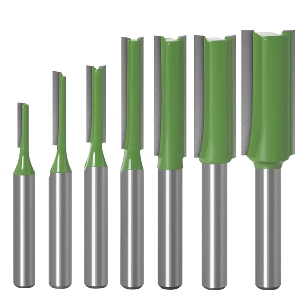 7pcs 1/4 Shank Tungsten Carbide Double&Single Flute Straight Dado Router Bit Set