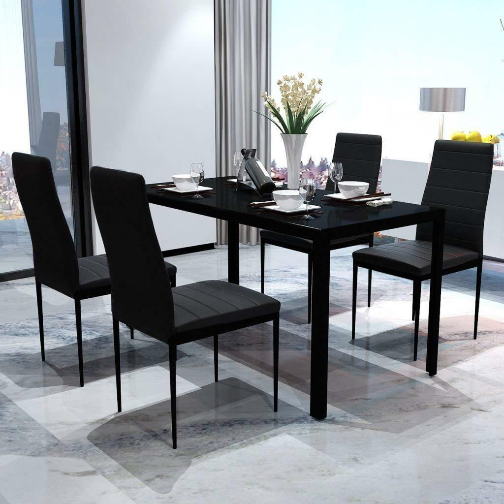 Set of 4 PU Leather Dining Side Chair Modern Elegant Design Home Furniture Black