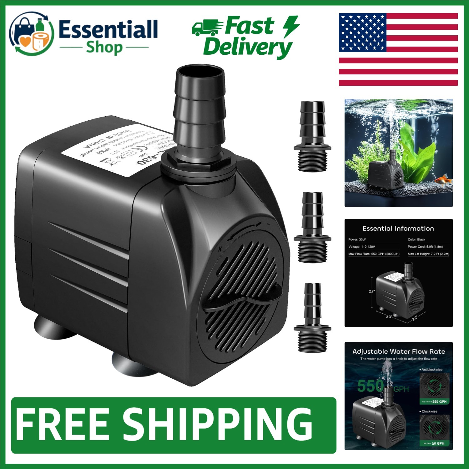 Eco-Friendly 550GPH Submersible Pump - Quiet Operation & Secure Installation
