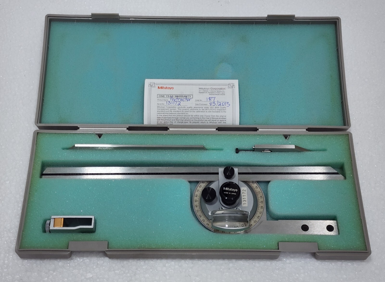 MITUTOYO 187-901 UNIVERSAL BEVEL PROTRACTOR, 150/300mm Blade