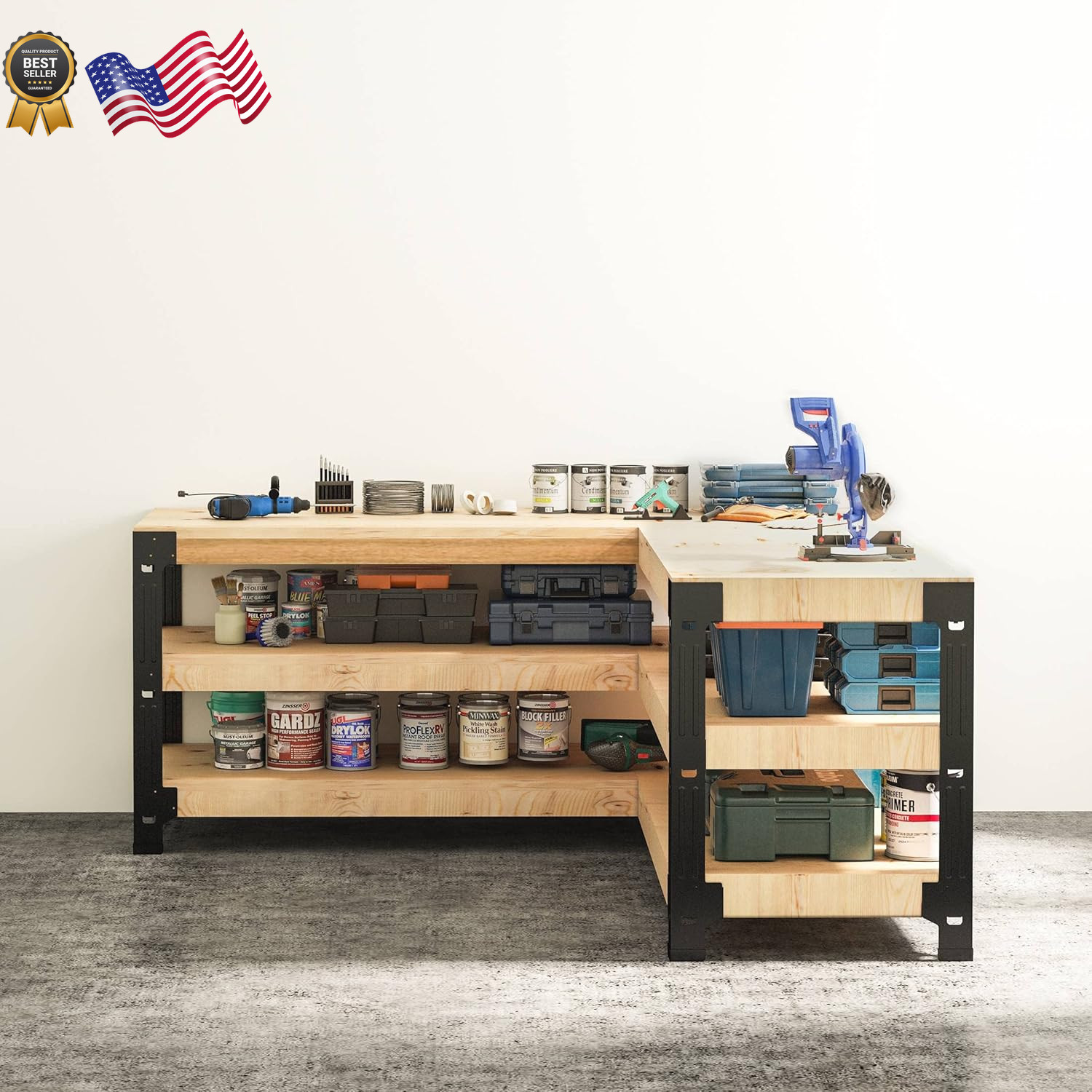 Universal Steel Workbench Kit 5 Legs L Shaped Heavy Duty Work Bench Garage