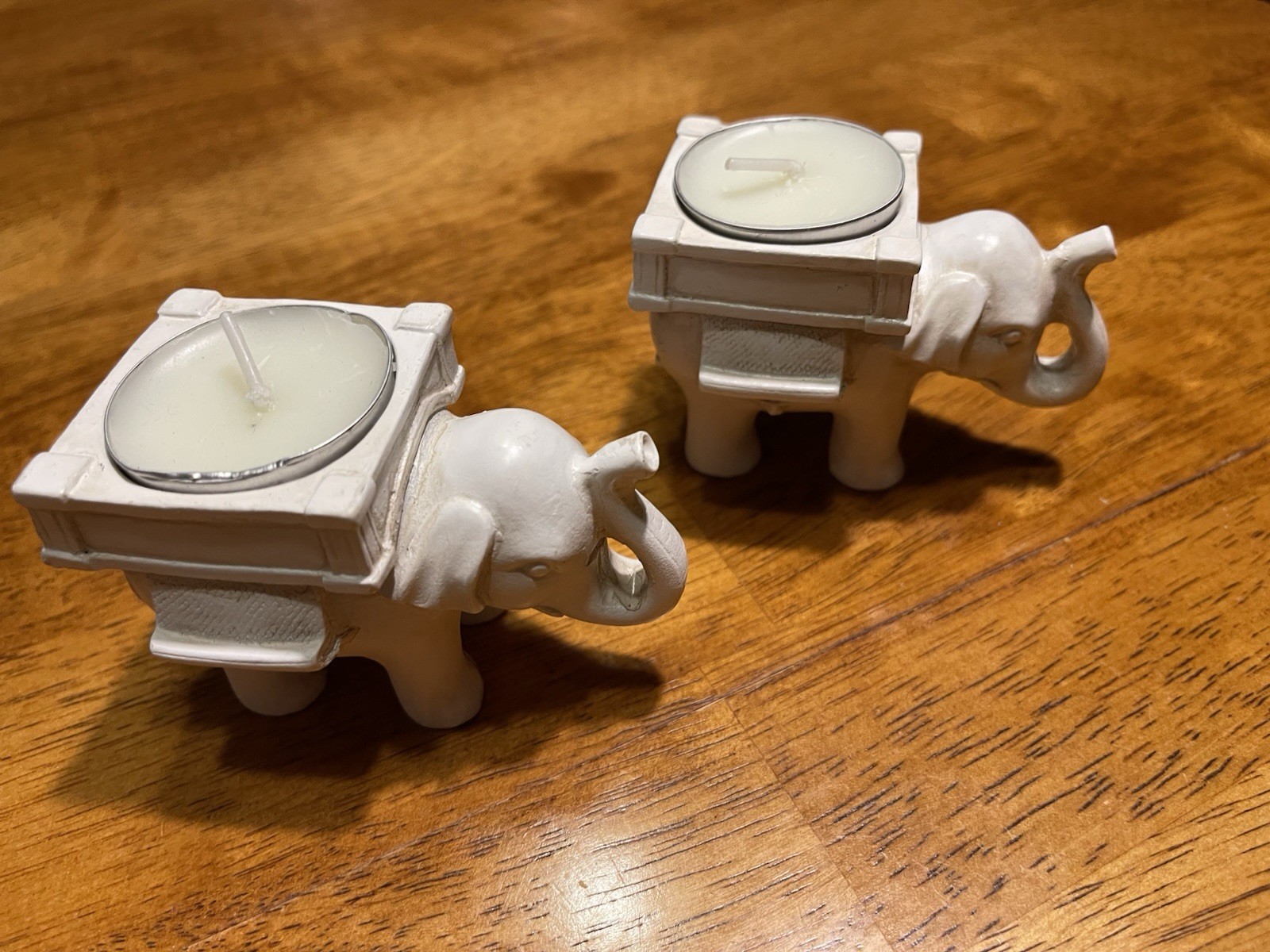 Set Of 2 Kate Aspen White Lucky Elephant Tea Light Candle Holder, Brand New, Tag