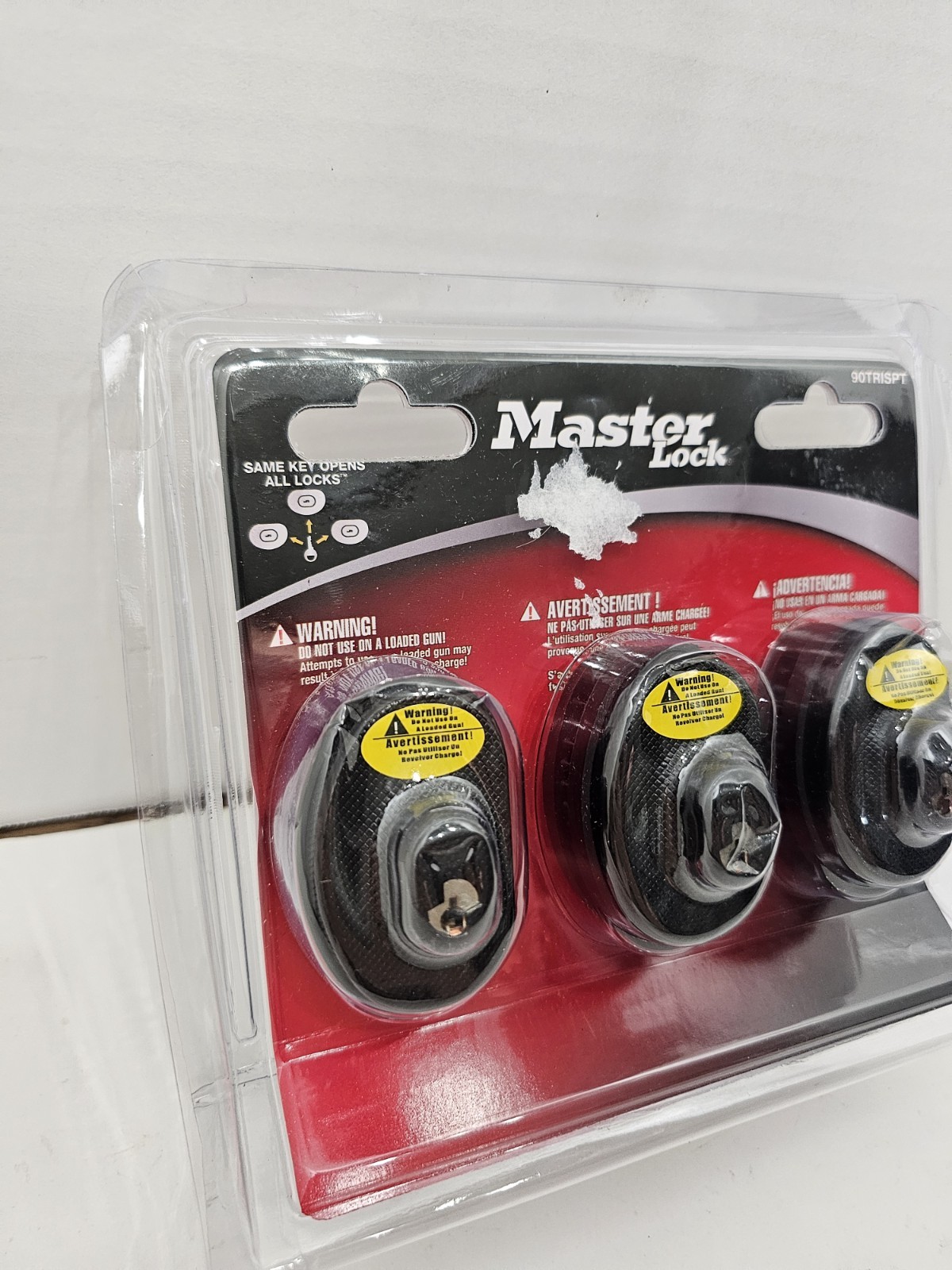 Master Lock Model 90TRISPT - 3 GUN LOCKS & 2 Keys - Keys Open All 3 New & Sealed