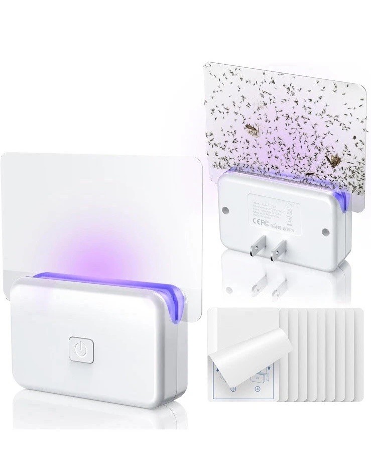 2 Pack UV Plug In Fly Trap Indoor Gnat Fruit Fly Catcher w/ Refills NEW