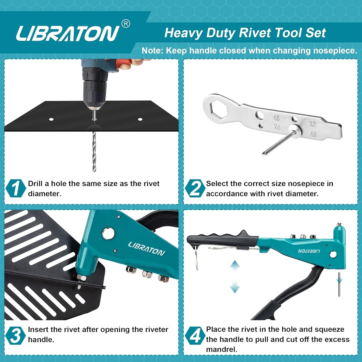 Compact Rivet Gun with Interchangeable Heads
