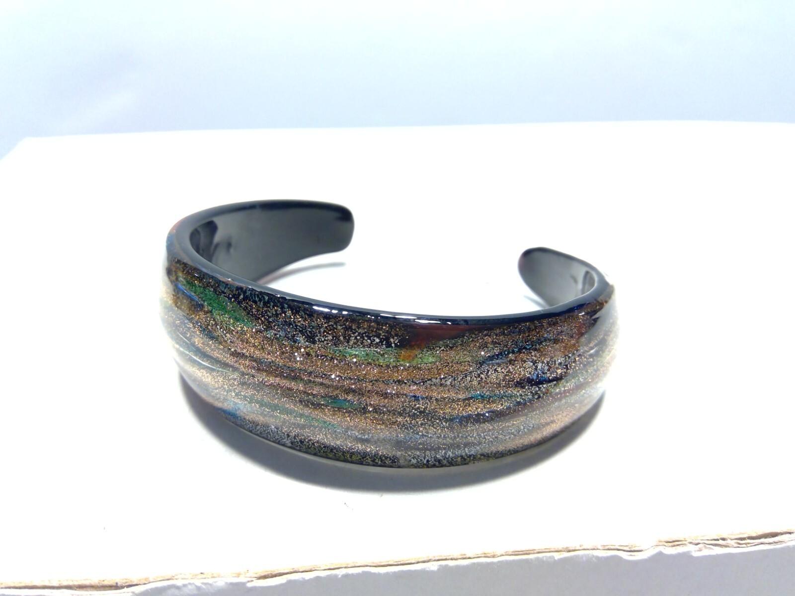 Art Glass Gold Flecked Glass Cuff Bracelet