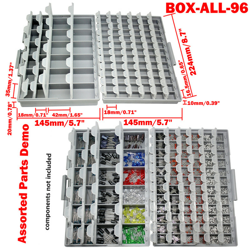 BOX-ALL-96 tiny components Beads screws Organizer Storage individual lids USA