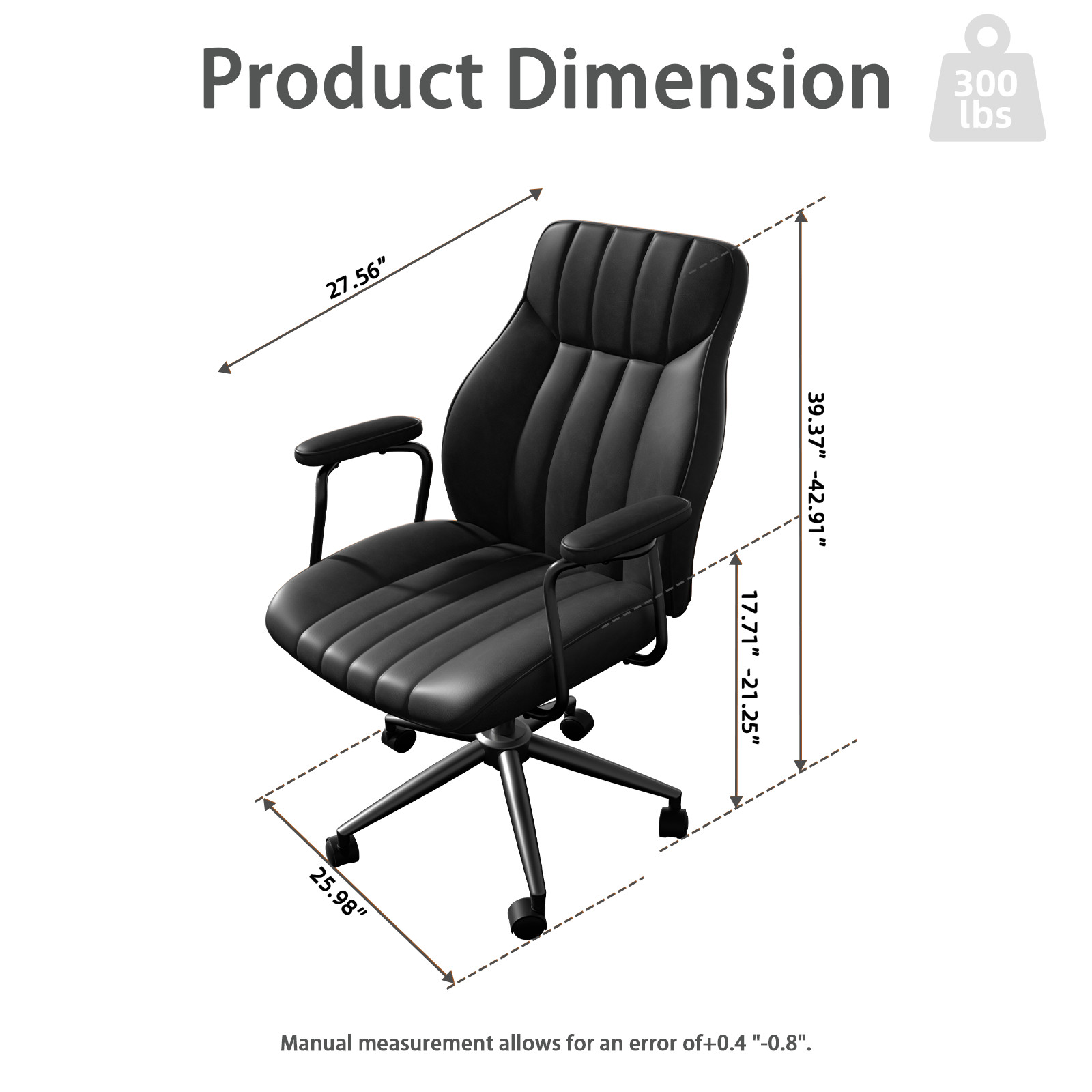 Executive Office Chair PU Leather Reclining with Lumbar Support & Wheels Black