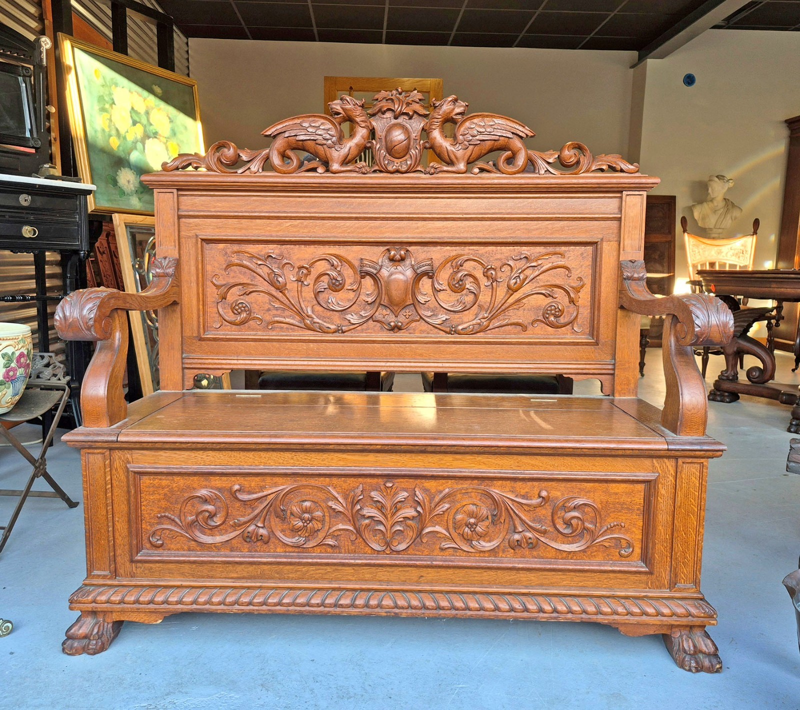 VICTORIAN OAK GRIFFIN HALL BENCH RJ HORNER