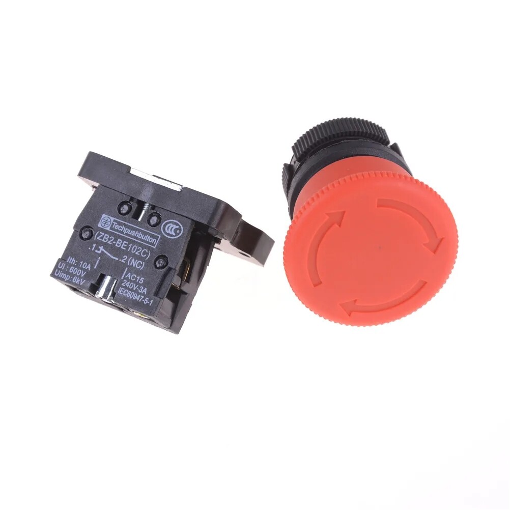 Industrial High-Voltage Emergency Stop Mushroom Switch Red N/C Machine AC 600V