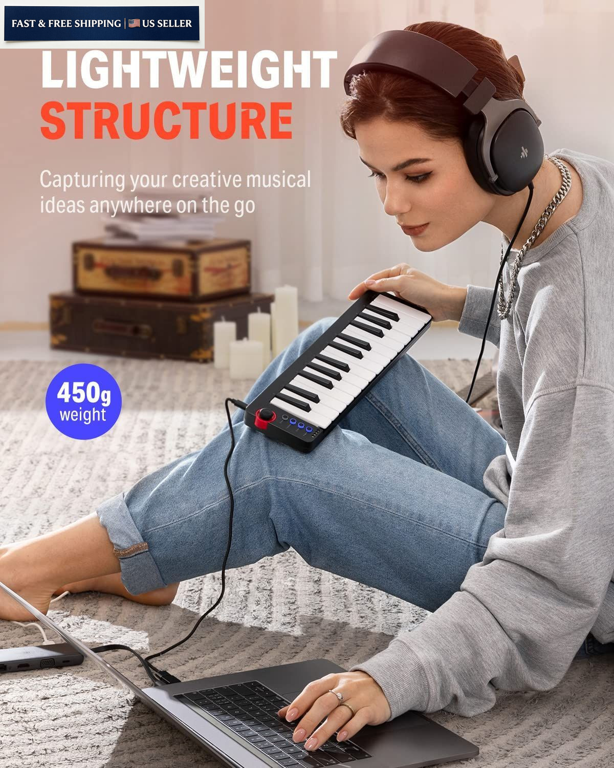 Donner Mini MIDI Keyboard N-25, 25 Key Controller Gifts for Black