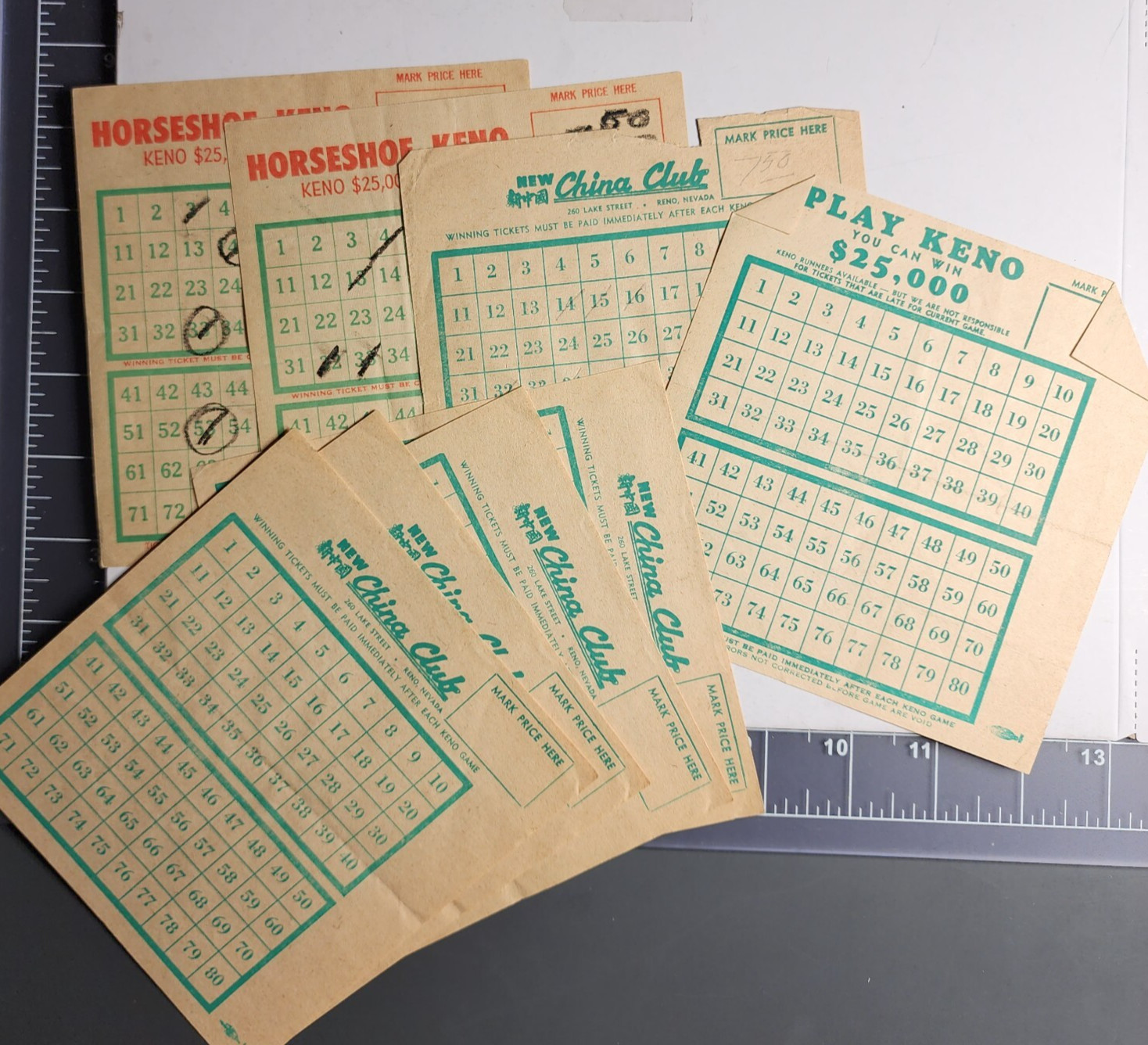 Lot of 1950s Keno Cards China Club Horseshoe Reno Nevada Casino