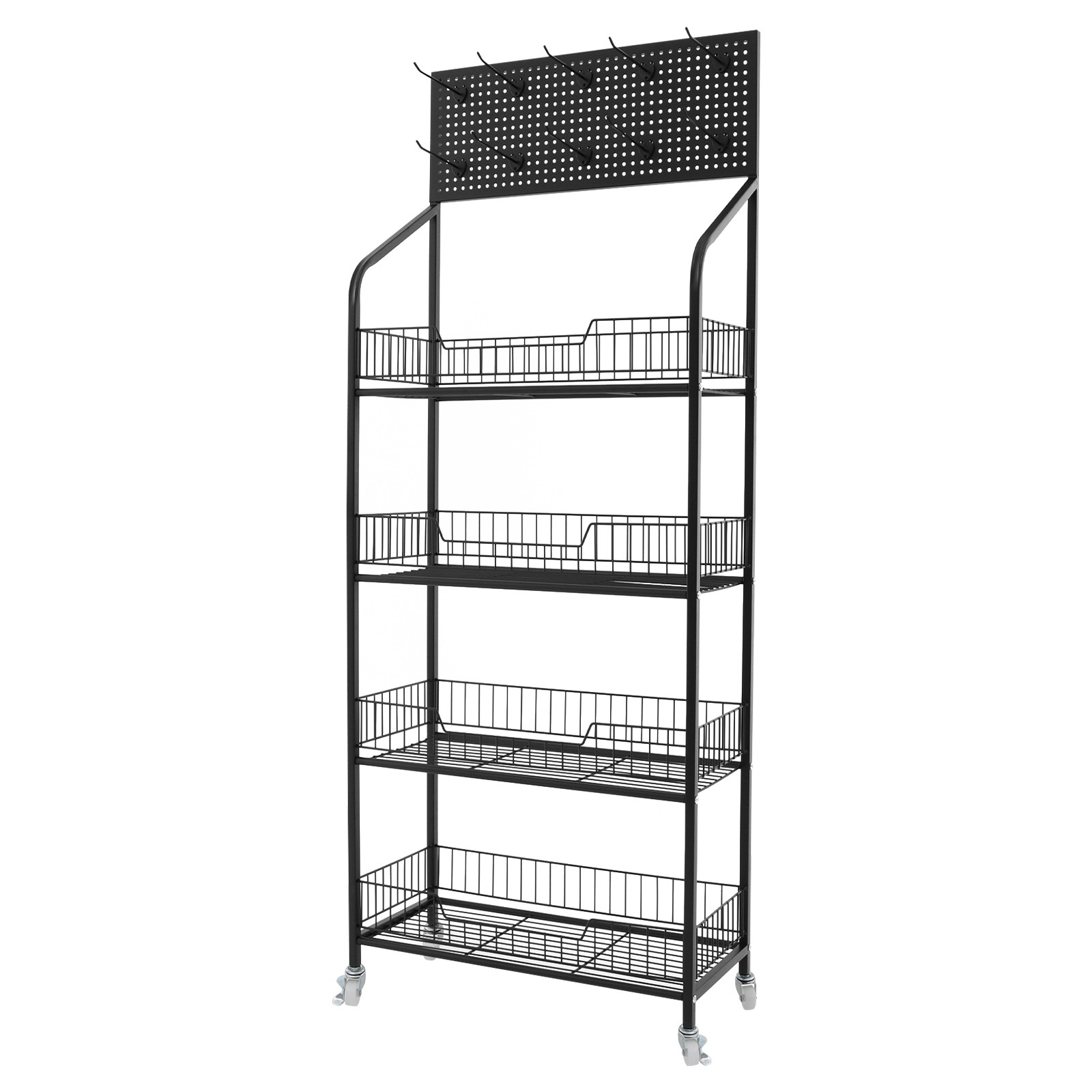 Rolling Retail Display Rack 4 Tier Black Store Merchandise Shelf Unit