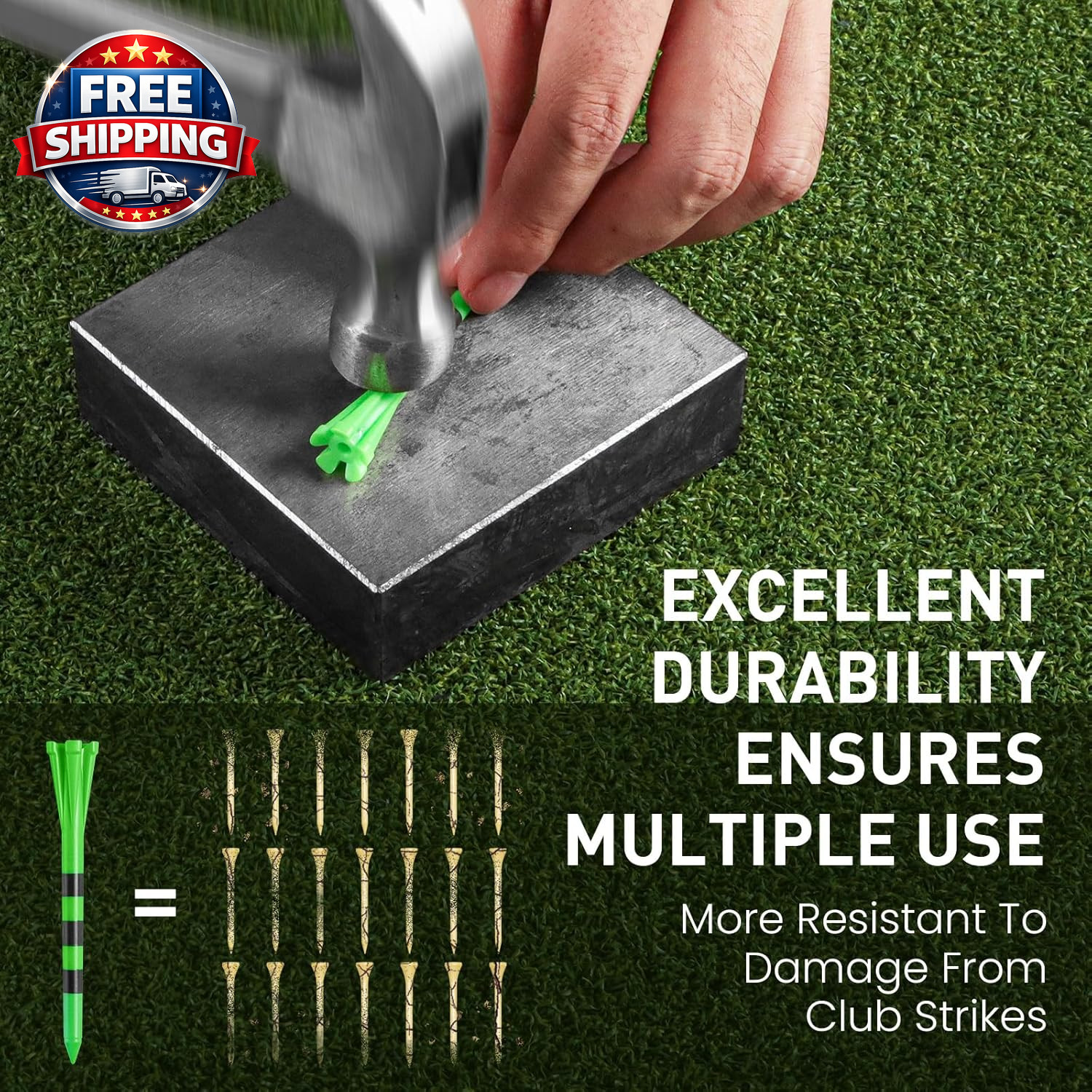 Unbreakable Golf Tees Assorted Pack - 80 Plastic Tees in Bright Colors