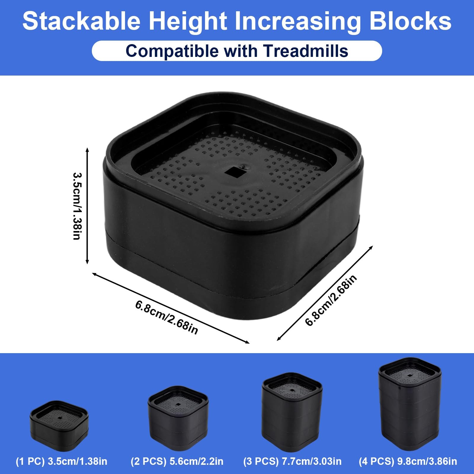 4pcs Treadmill Incline Riser Blocks, Walking Stackable Height Adjustable Incl...